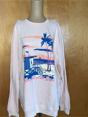 Beach -fleece lined Graphic Crewneck Sweatshirt Jerry Leigh-nwt